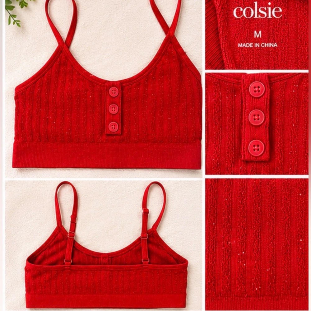 Colsie Red Ribbed Button-Front Knit Bralette